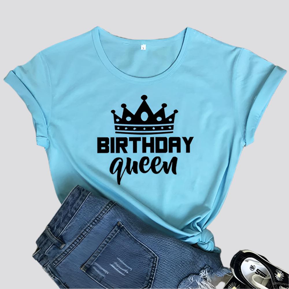 Women Queen Letter Print Short Sleeve T Shirt Cotton Causal Graphic Tee Shirts Girls Birthday Party Oversized Tee