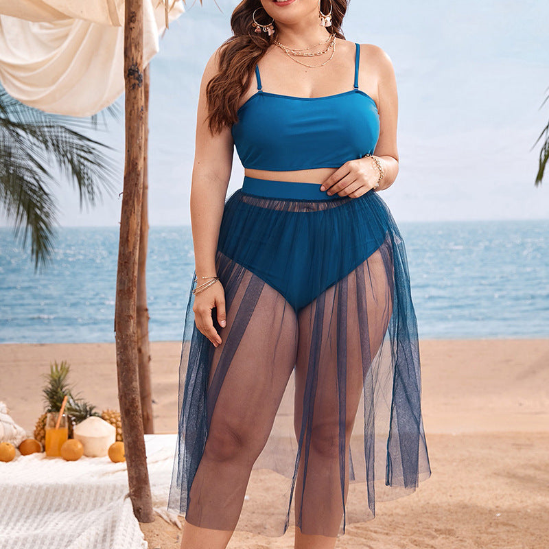 Plus Size Bikini Split Swimsuit Gauze Skirt