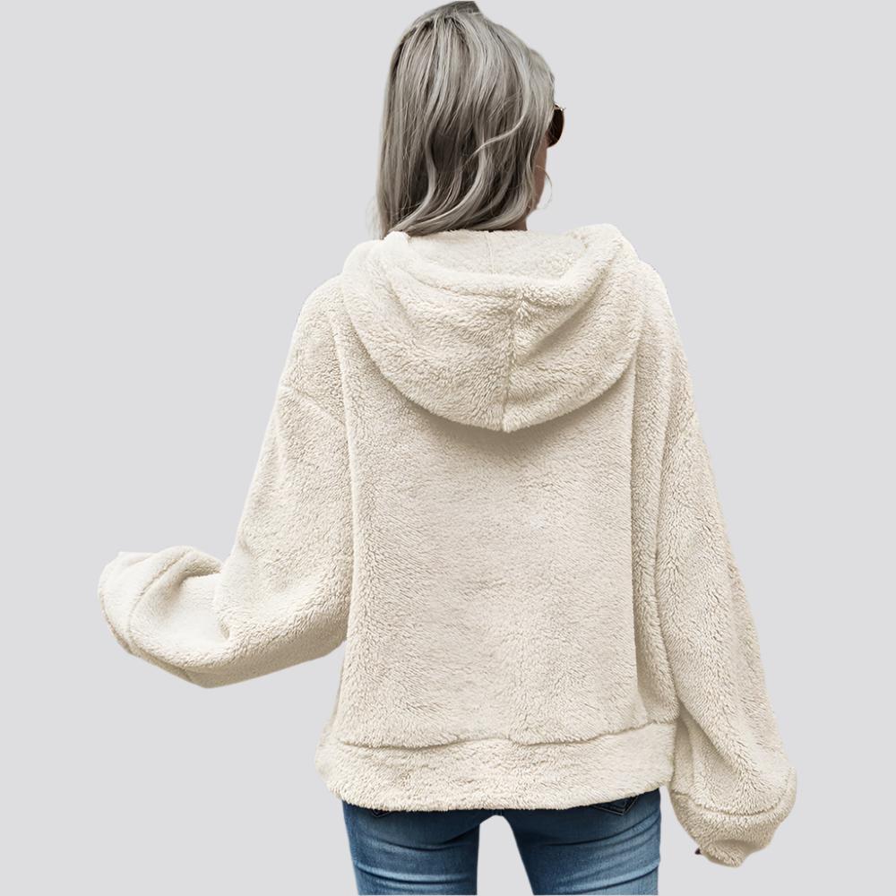 Hooded Solid Color Plush Loose Sweater Women  Sweater