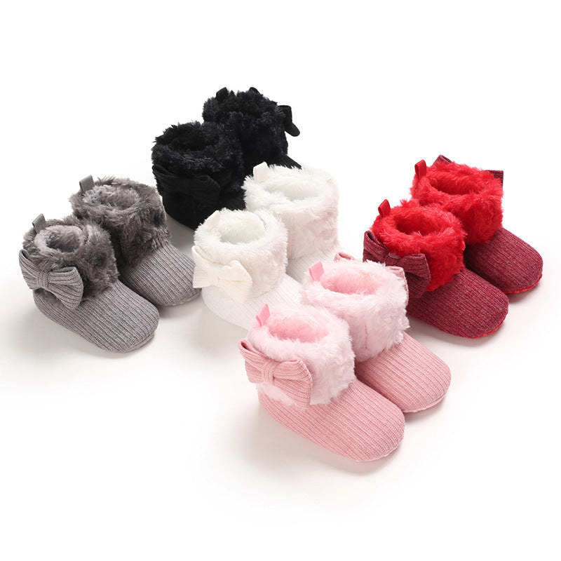 0-1 Years Old Men And Women Baby Snow Boots Bow Knitted Babies' Shoes