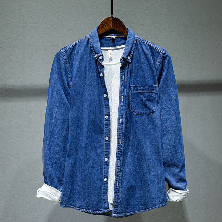 Solid Color Long-sleeved Denim Shirt Jacket Men