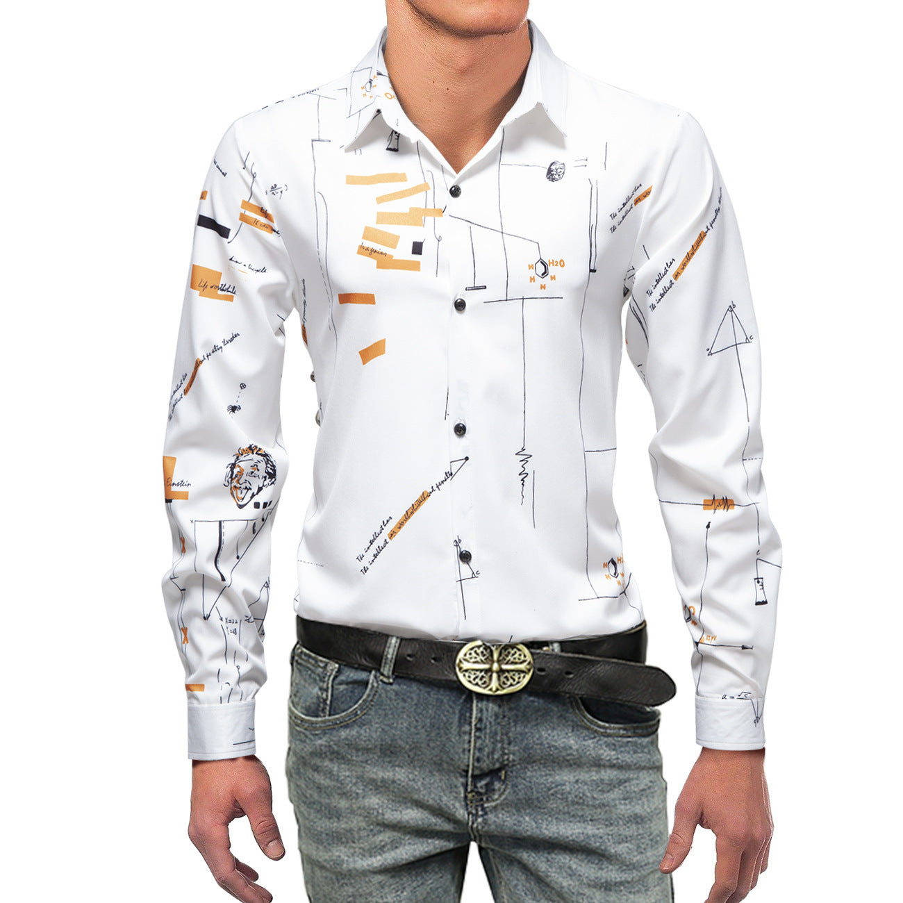 New Men's Shirts Casual Printed White