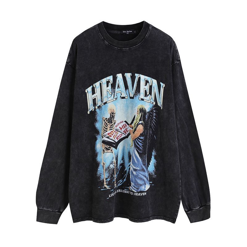 American High Street Retro Graffiti Long Sleeve Vintage Bottoming T-shirt For Men