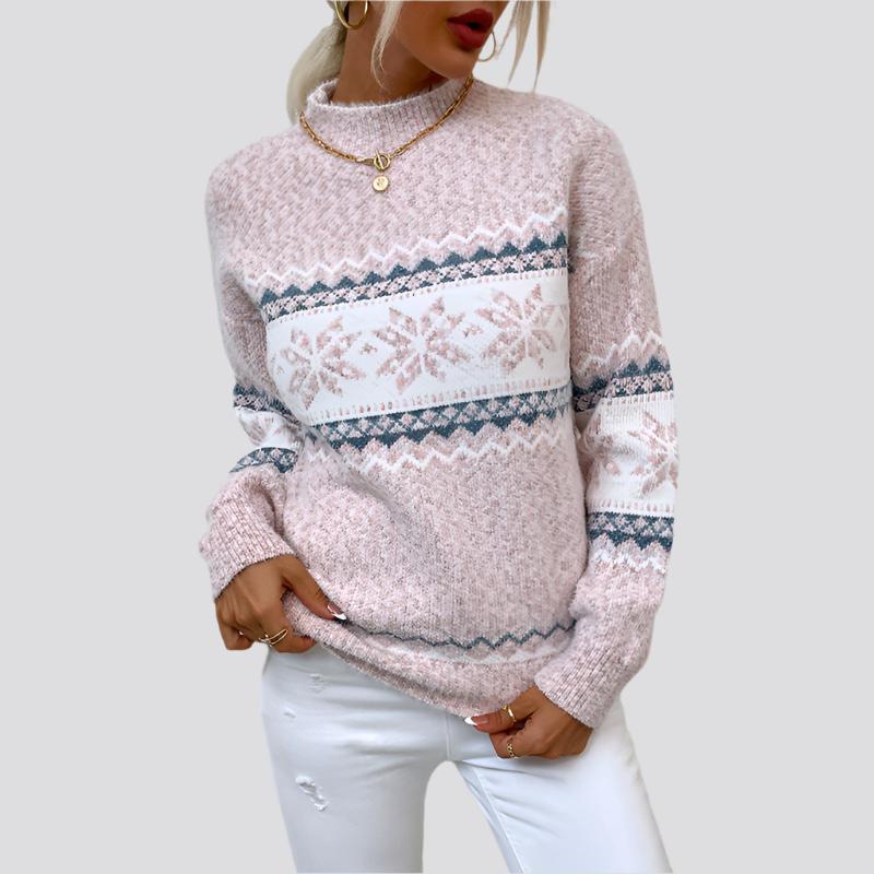 Half Turtleneck Snowflake Sweater Women