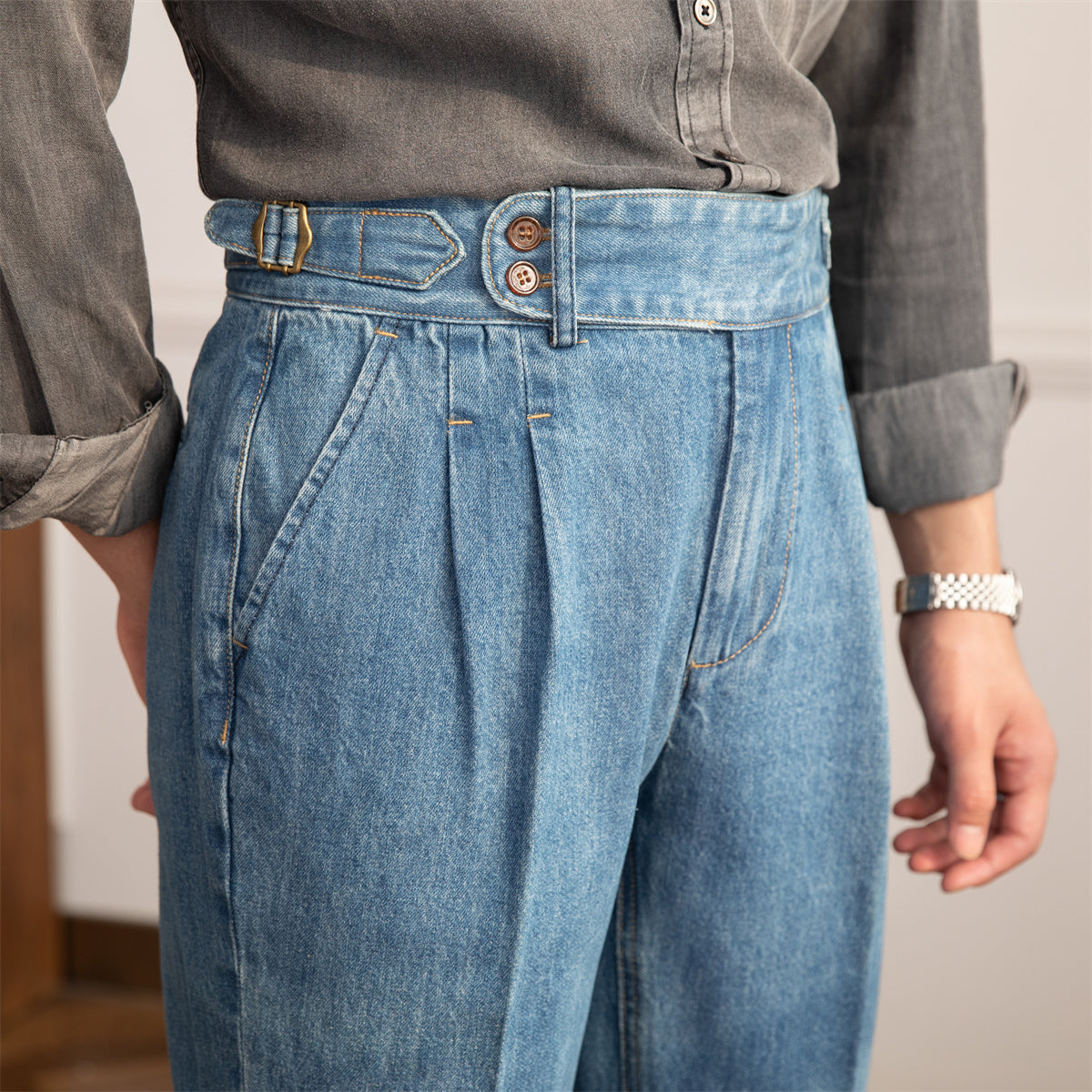 Vintage High-waisted Straight Leg Jeans For Men