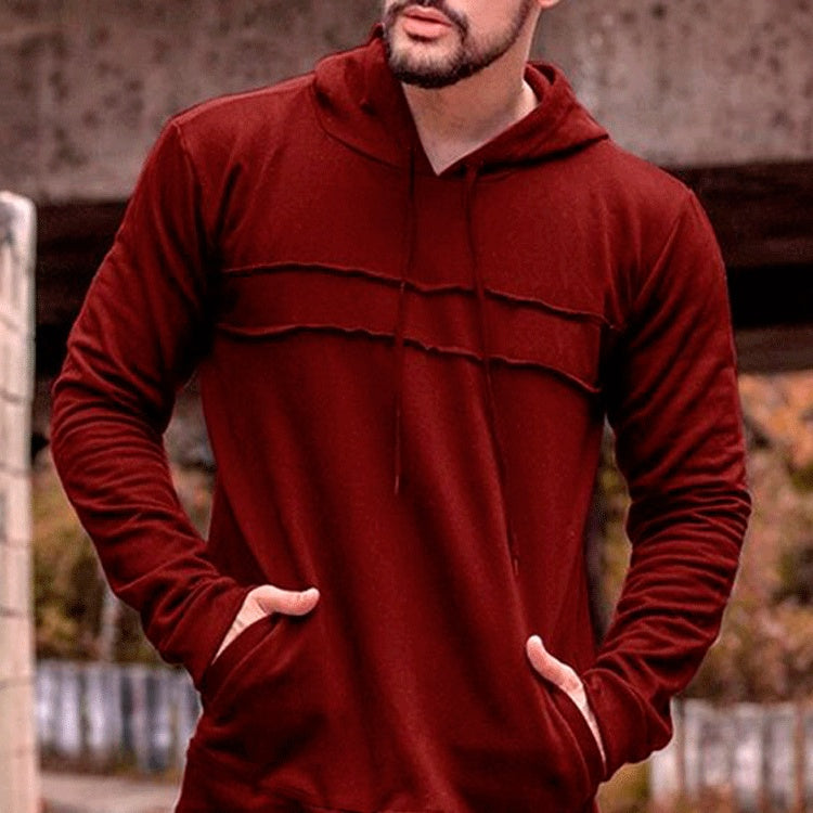 Spliced Corded Long Sleeve Hoodie Men