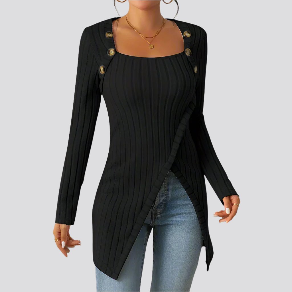 Woman Square-neck Off-shoulder Slit Sweater