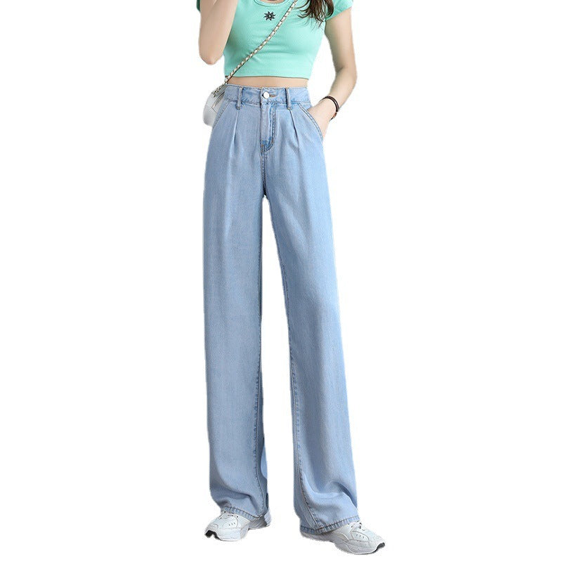 Straight Fit High Waist Tencel Wide Leg Jeans