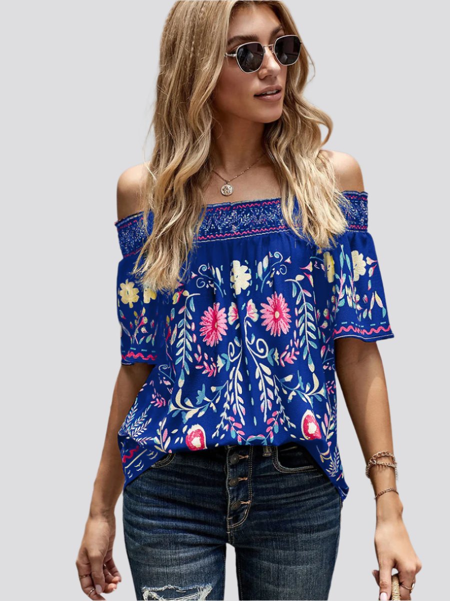 Women's Printed T-shirt Loose Off Shoulder Top