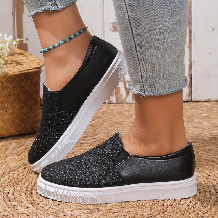 Round Toe Flat Shoes With Sequined Loafers Walking Shoes Women