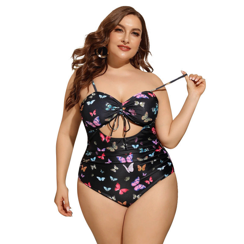 Fat Woman One Piece Print Plus Fat Swimsuit