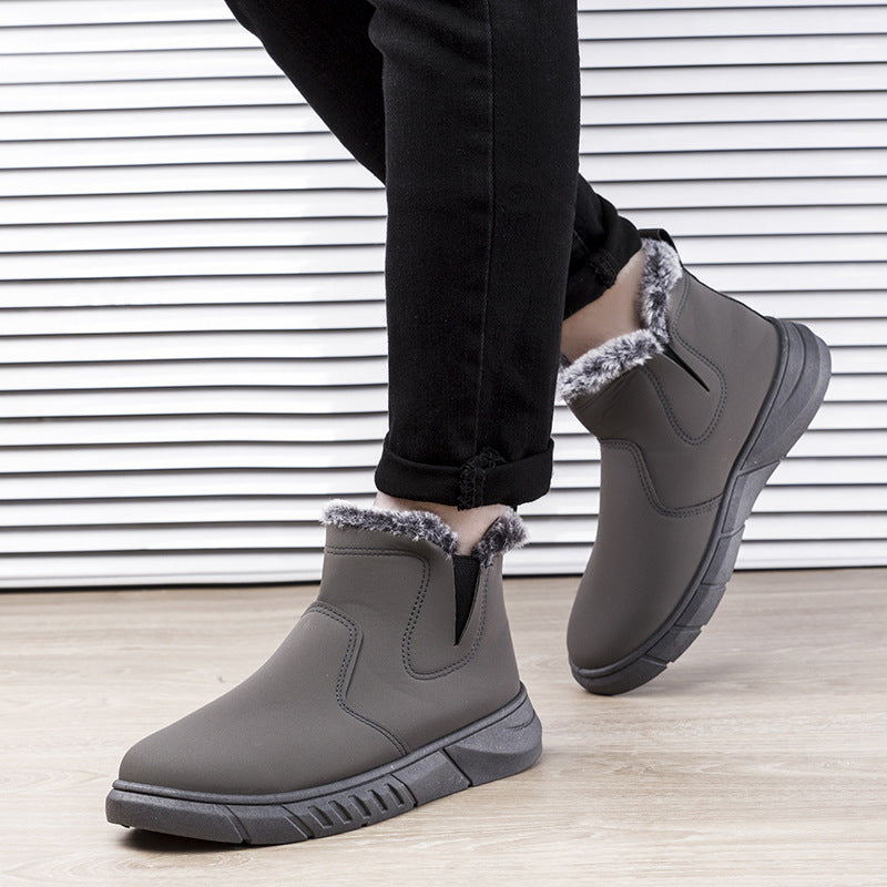 Winter Snow Boots Men V Cutout Shoes With Plush Ankle Boots