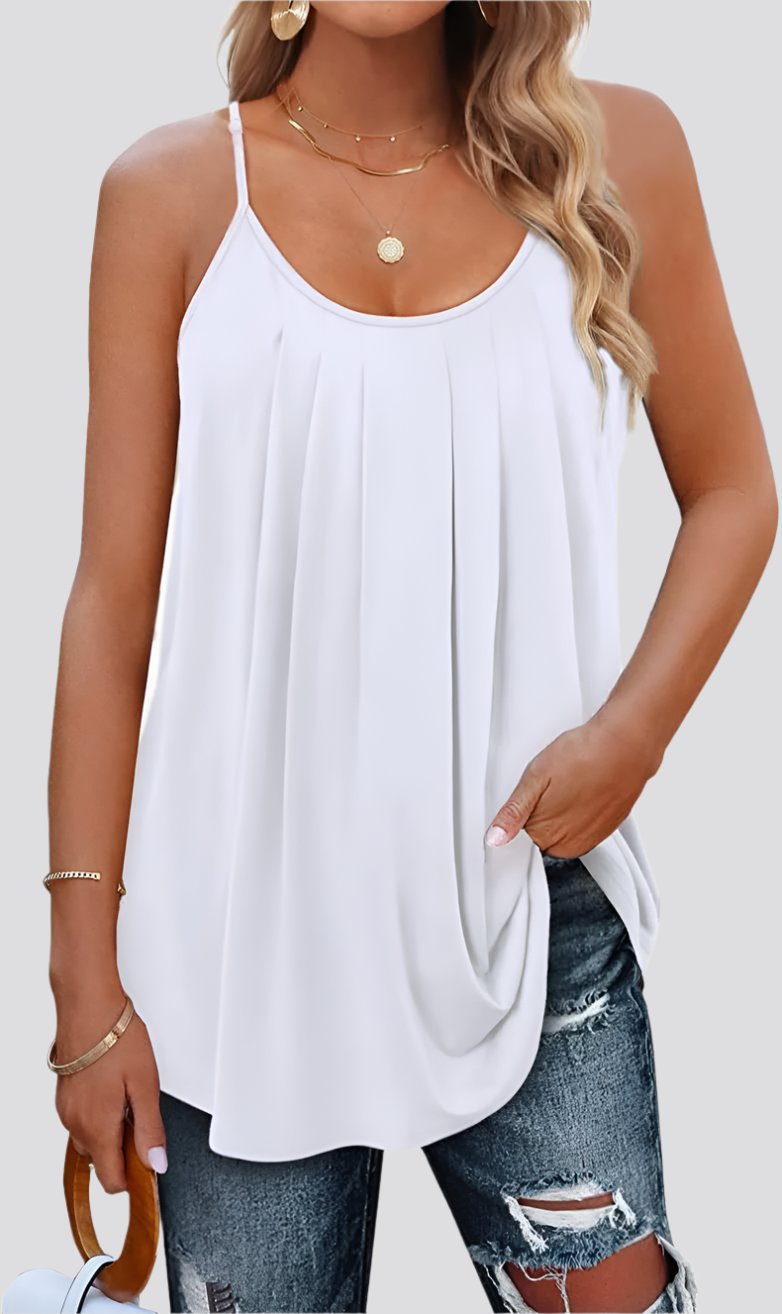 Women's Summer Vest Pleated Spaghetti Strap Tank Top