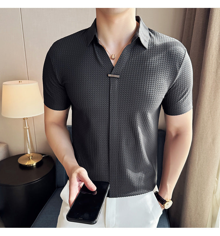 Men's Thin Waffle Short-sleeved Polo Shirt