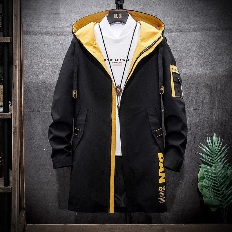 Mid-length Windbreaker Hooded Casual Jacket