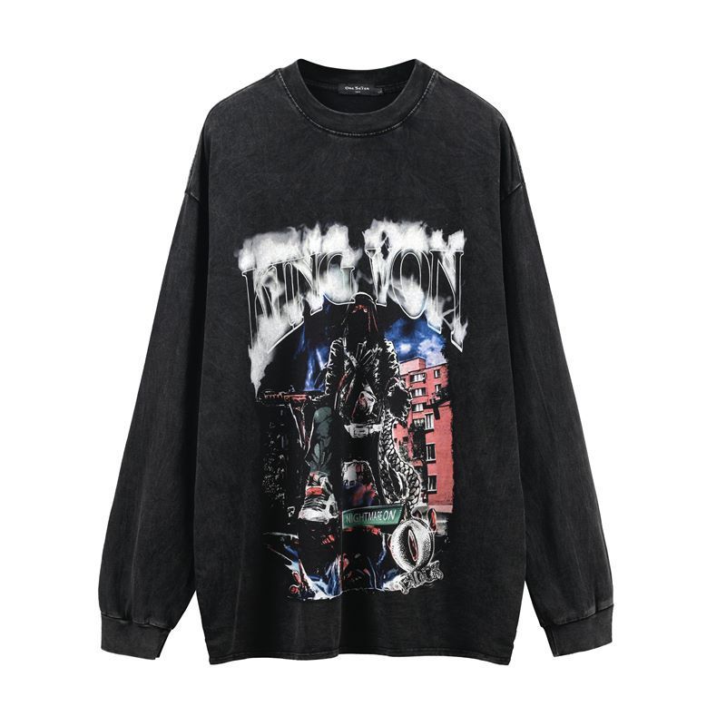 American High Street Retro Graffiti Long Sleeve Vintage Bottoming T-shirt For Men