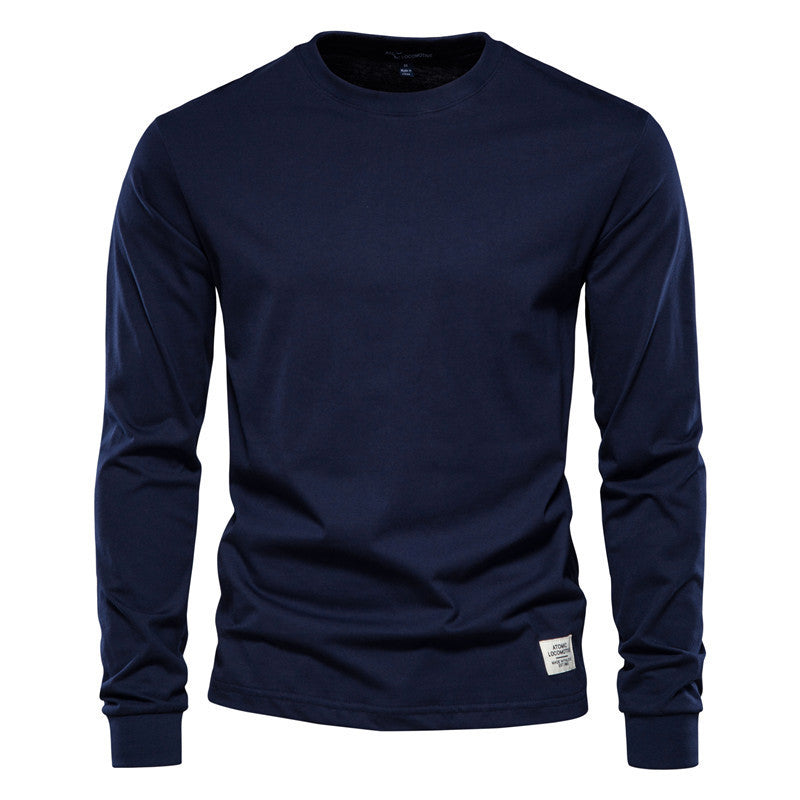 Men's Solid Color Round Neck Long-sleeved Top T-shirt