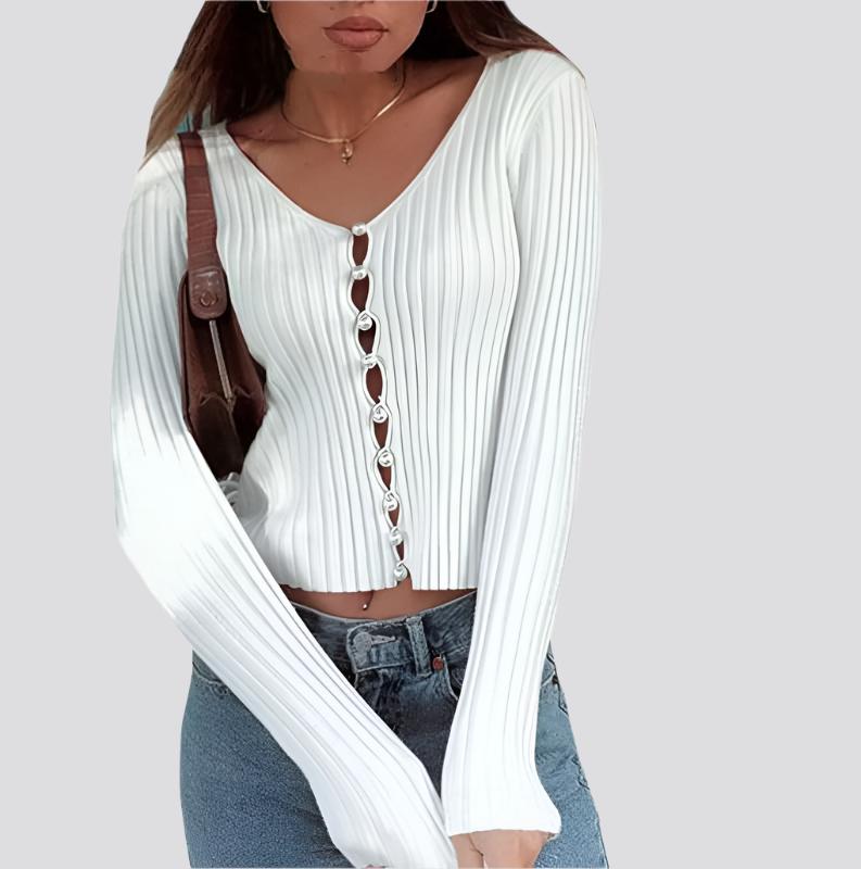 Sleeve Slim Fit Crop Tops Brief Solid Women Knit Shirt