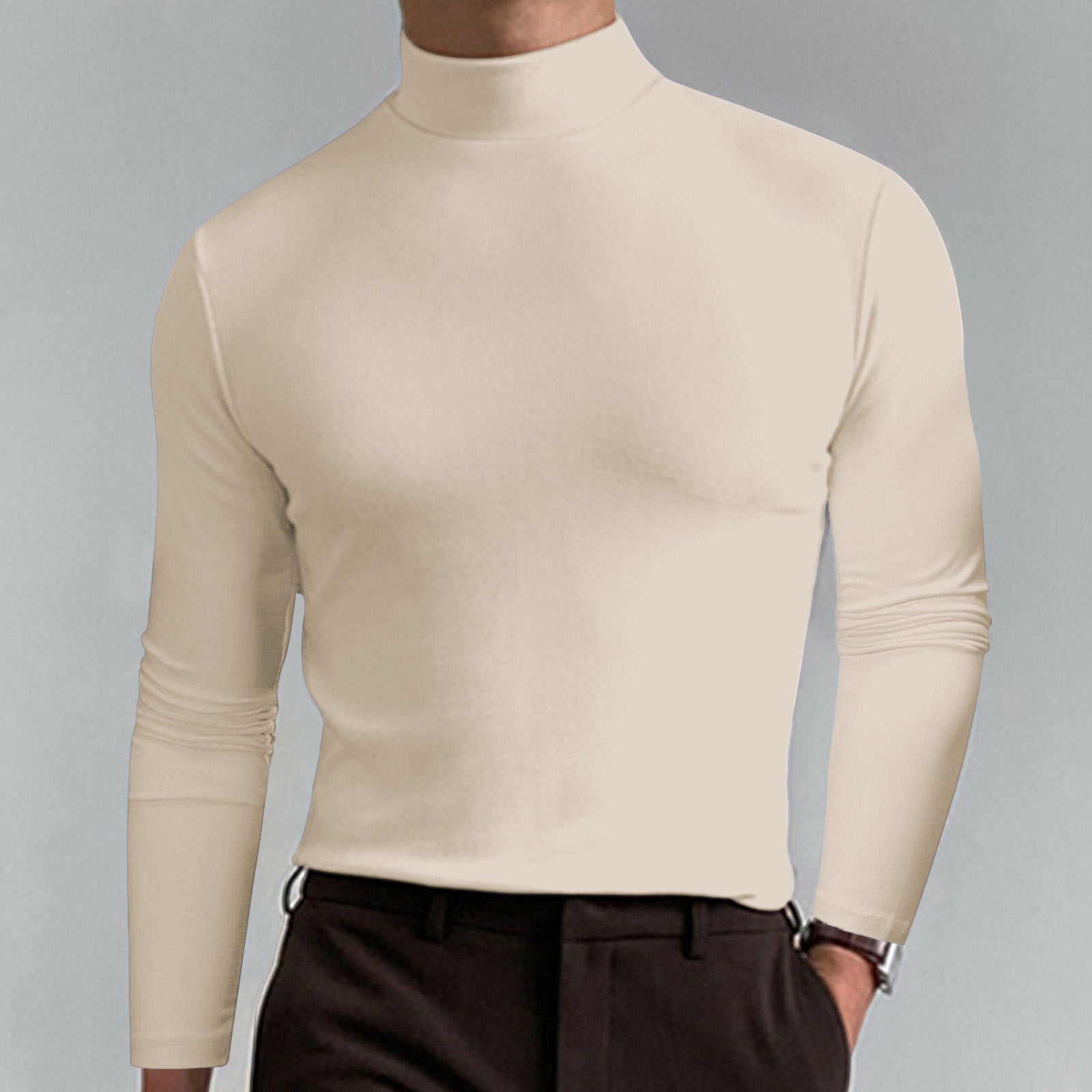 Autumn And Winter High Neck Long Sleeve T-shirt For Men