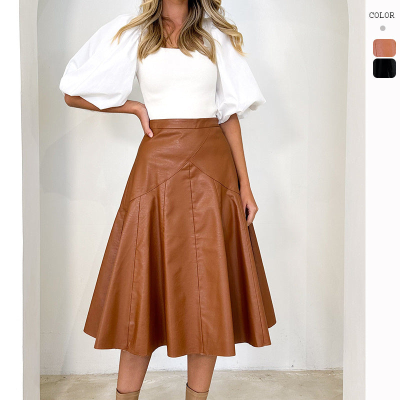 Women's High Waisted Mid Length Pleated Skirt