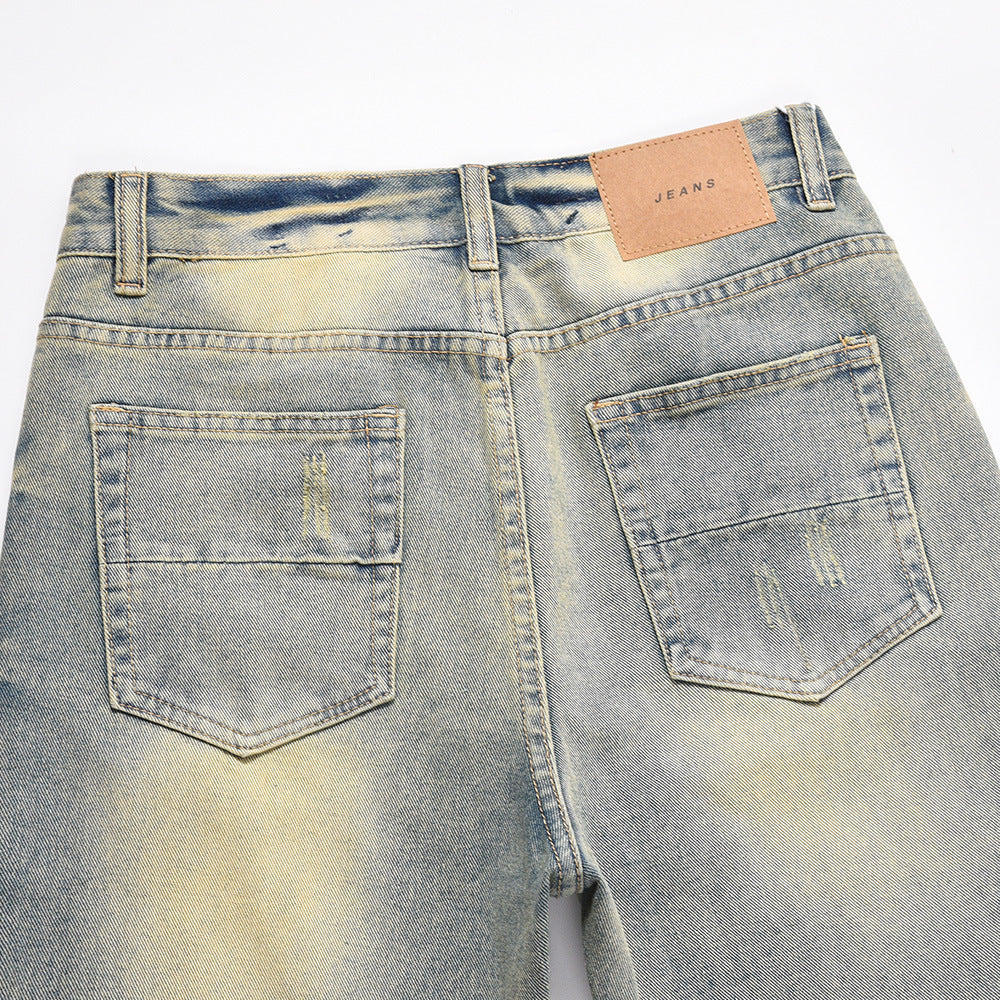 Distressed Scratches Denim Straight-leg Pants Men