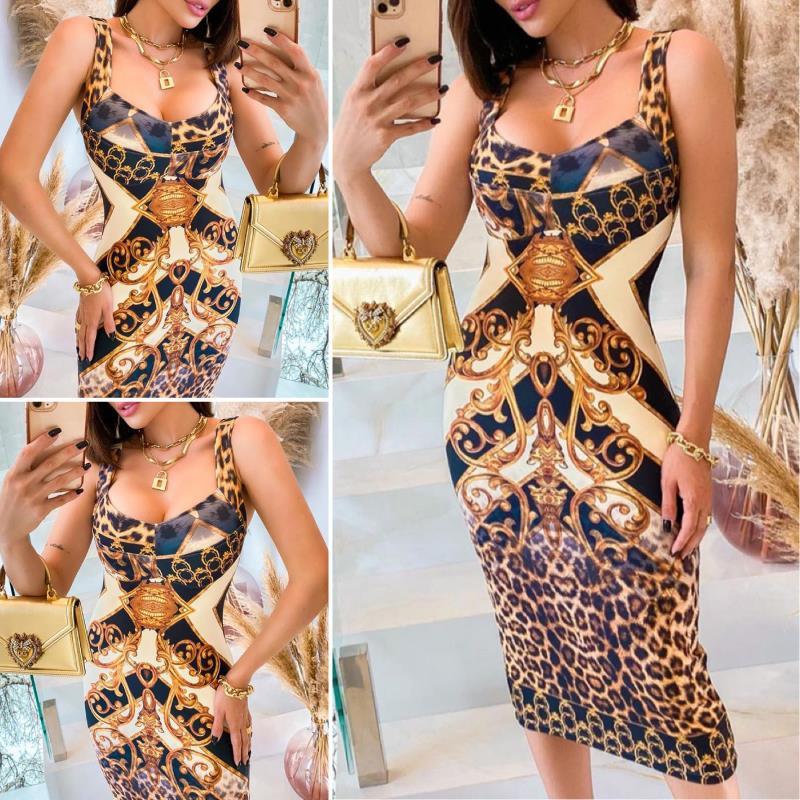 Cheetah Scarf Print Colorblock Midi Dress