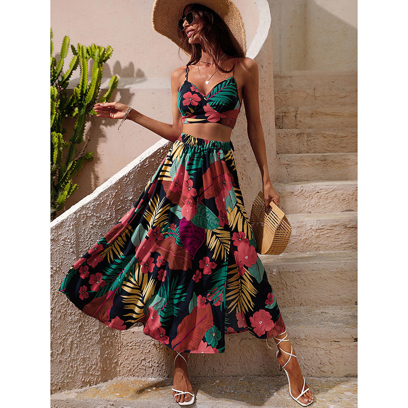 Women's Fashion Casual Print Halter Long Dress