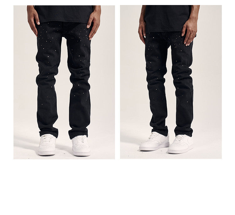 Slim Fit Stretch Small Feet All Match Pure Black Jeans