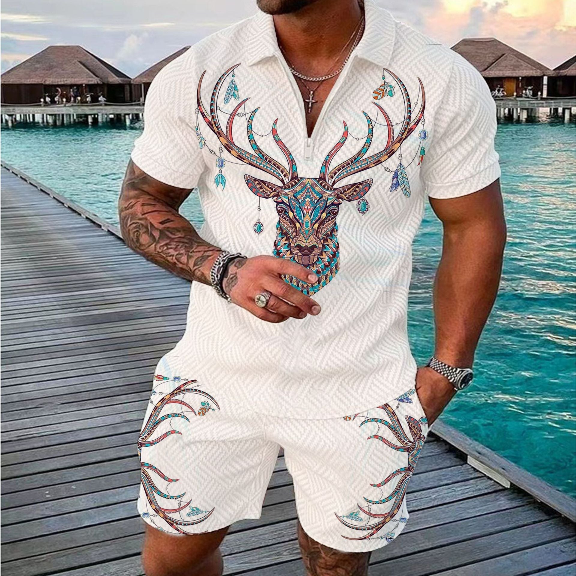 Fashionable Zipper Polo Shirt Suit For Men