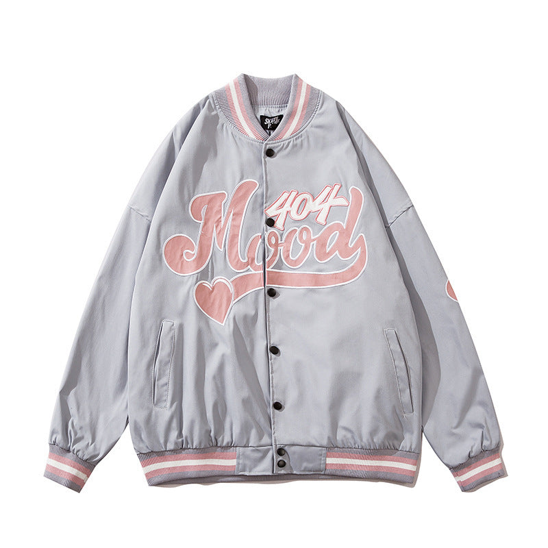 High Street Vintage Alphabet Embroidery Bomber Jacket