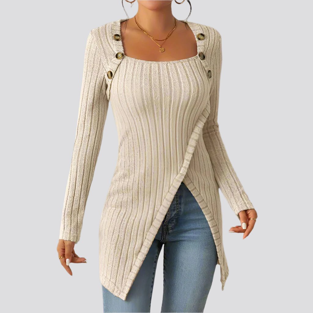 Woman Square-neck Off-shoulder Slit Sweater