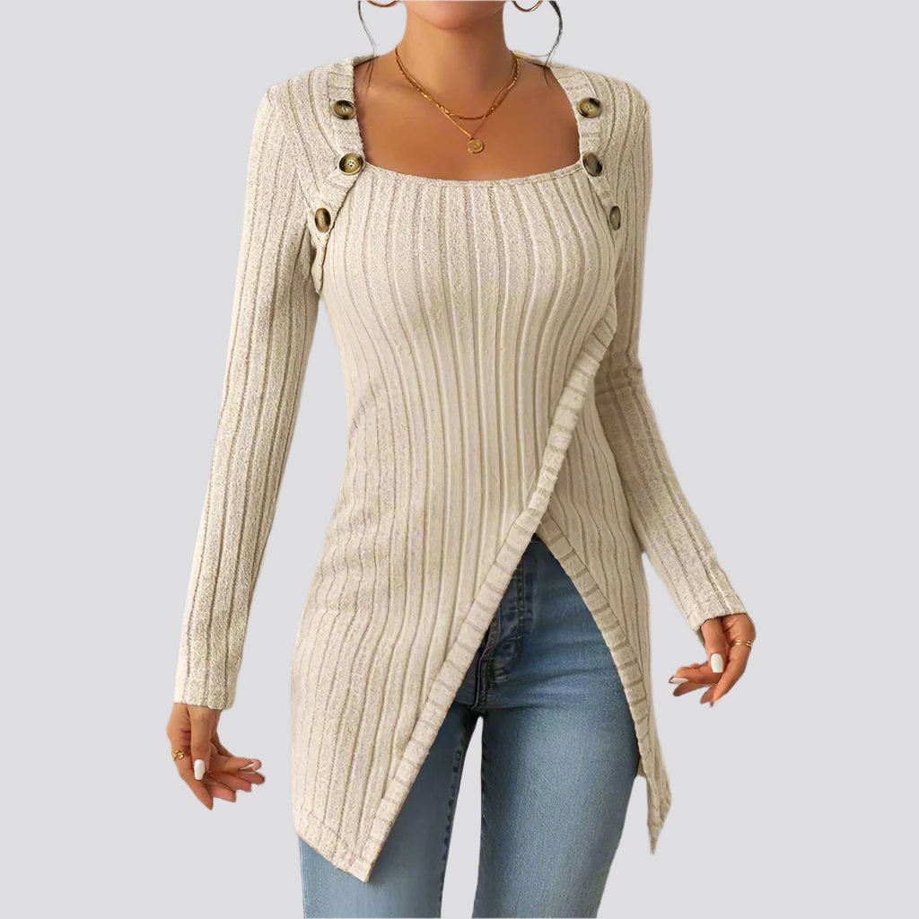 Woman Square-neck Off-shoulder Slit Sweater