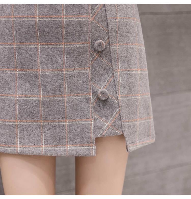 Plaid Skirt Women Irregular Woolen  Short Skirt