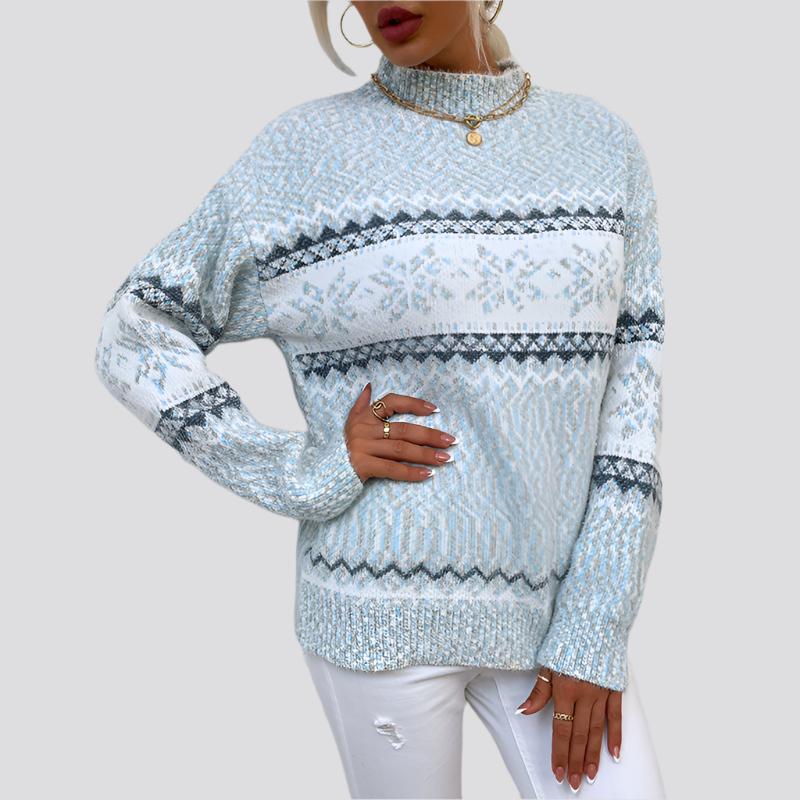 Half Turtleneck Snowflake Sweater Women