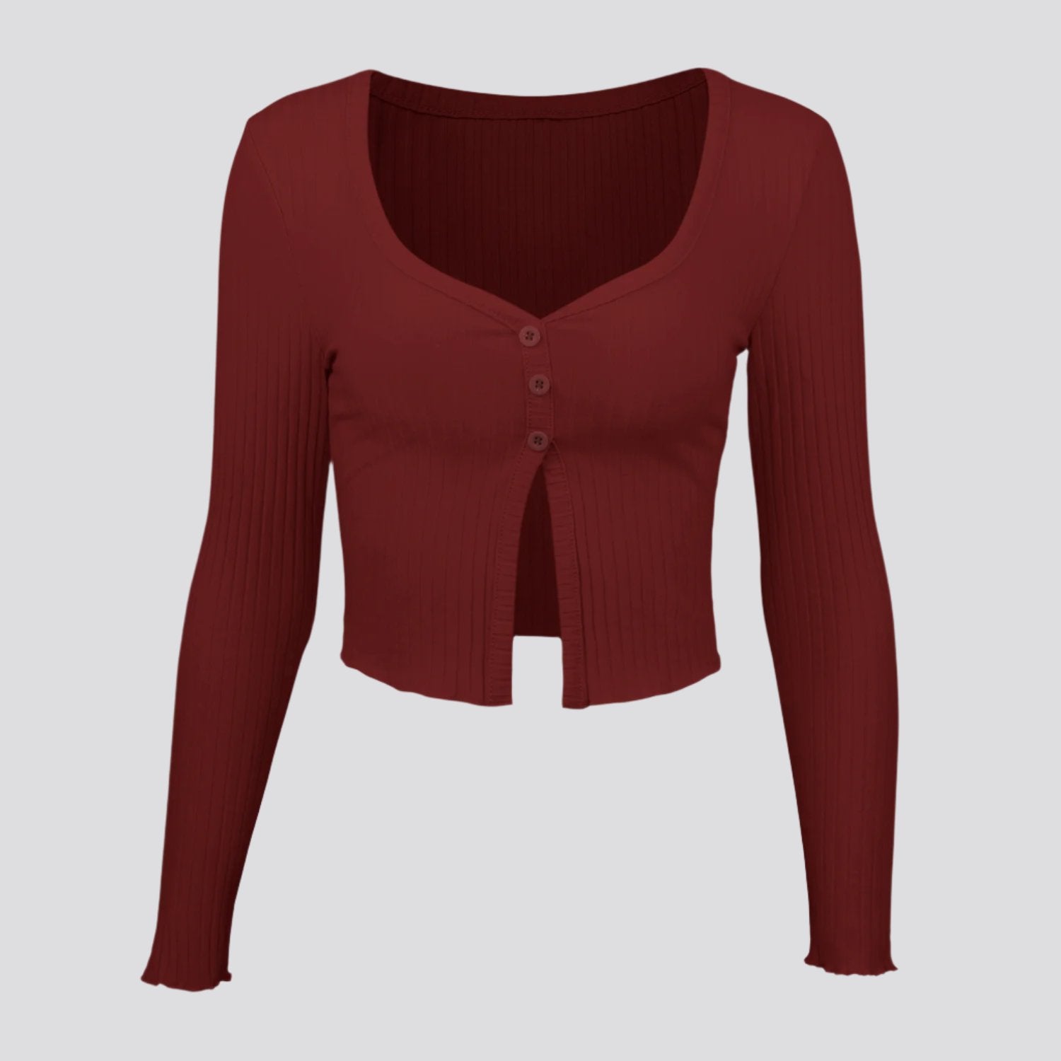 Long Sleeved Crop Cardigan Top Sexy Button Knit T-shirt