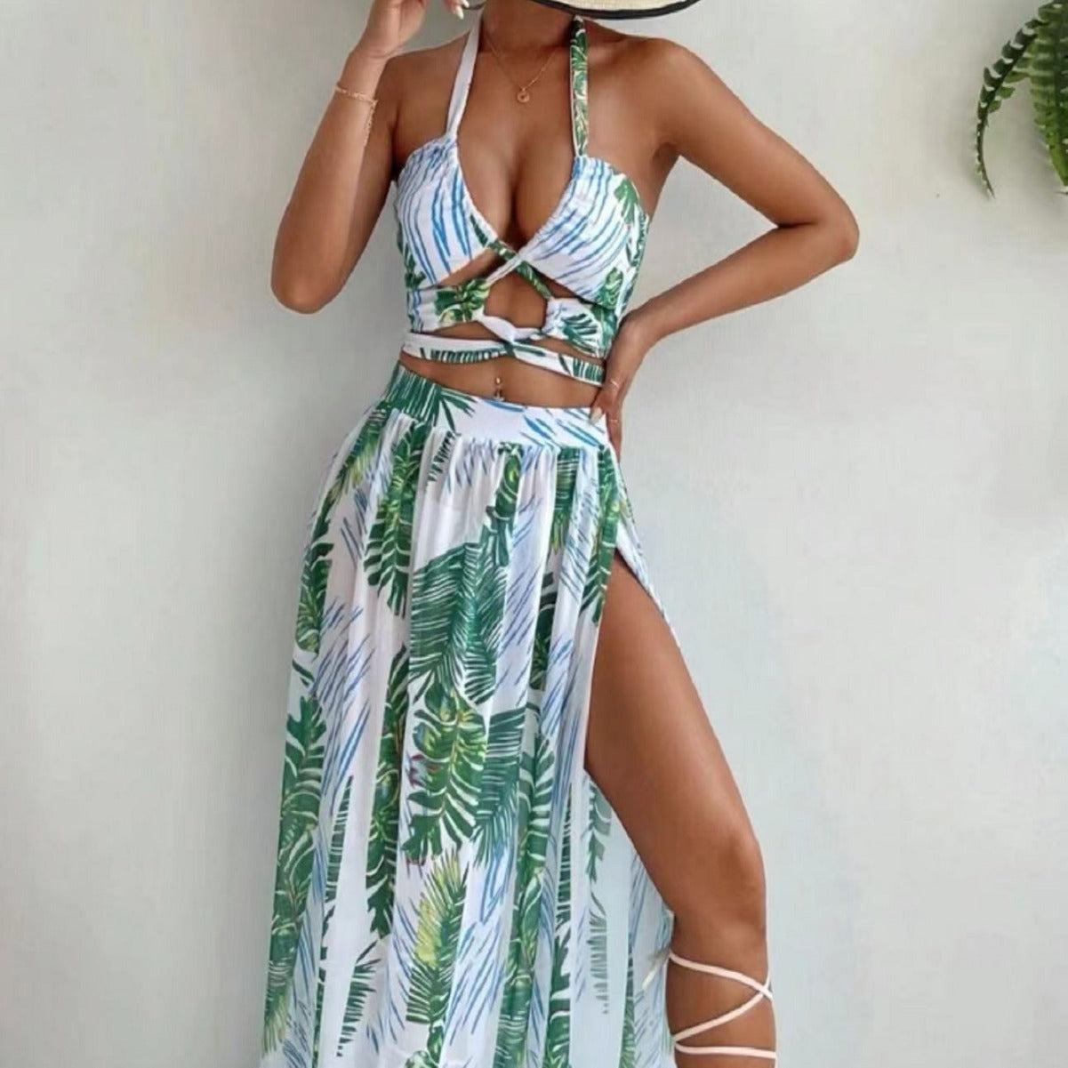 Blouse Gauze Skirt Three Piece Swimsuit Women's Printed