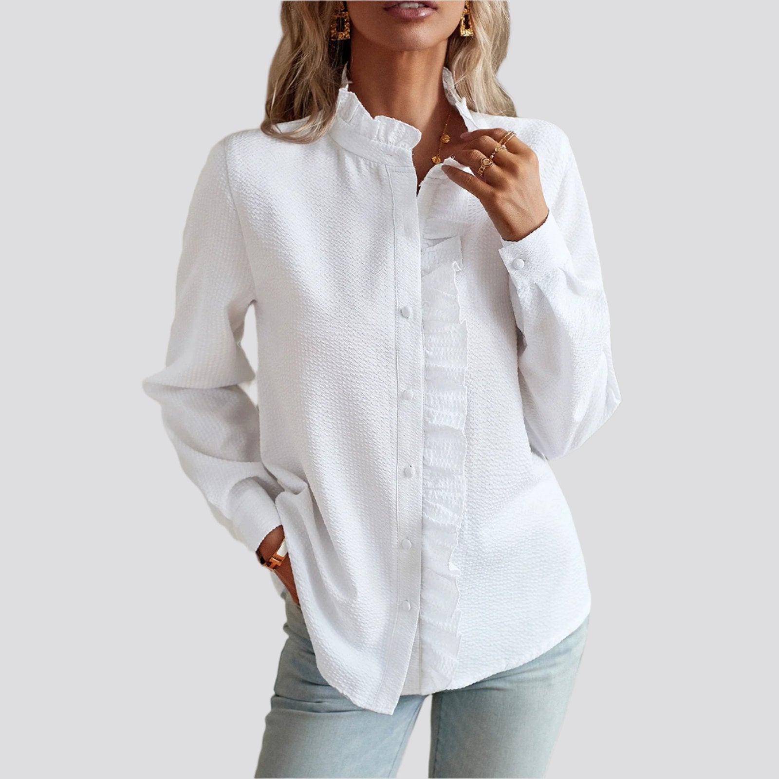 Striped Long Sleeve Shirt Fashion Ruffle Design Button Up Tops Casual Office Blouse Elegant Commuting Women's Clothing