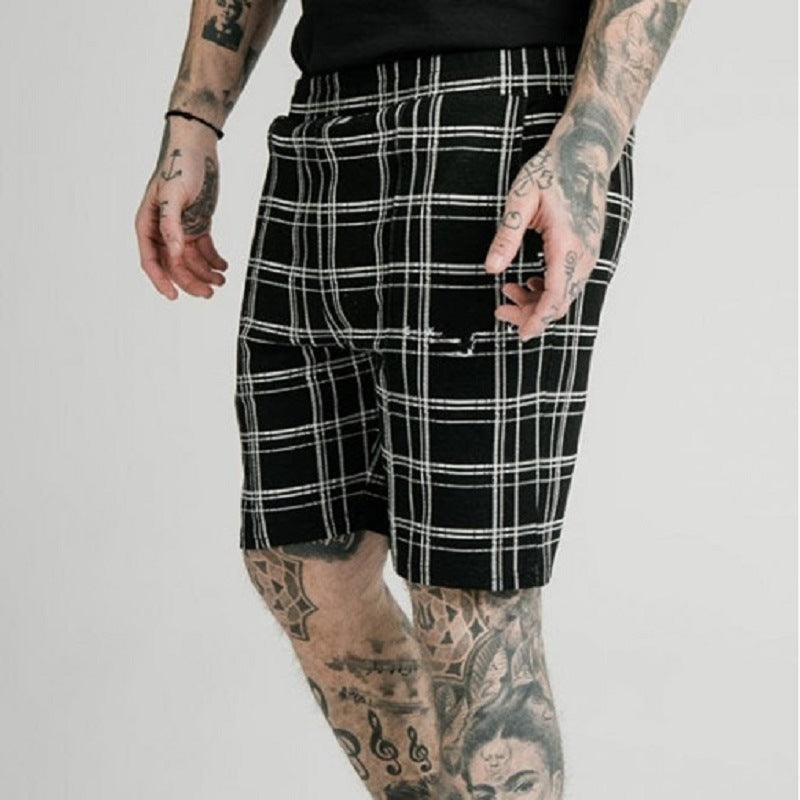 Summer Striped Casual Shorts Straight Leg Cropped Pants Men