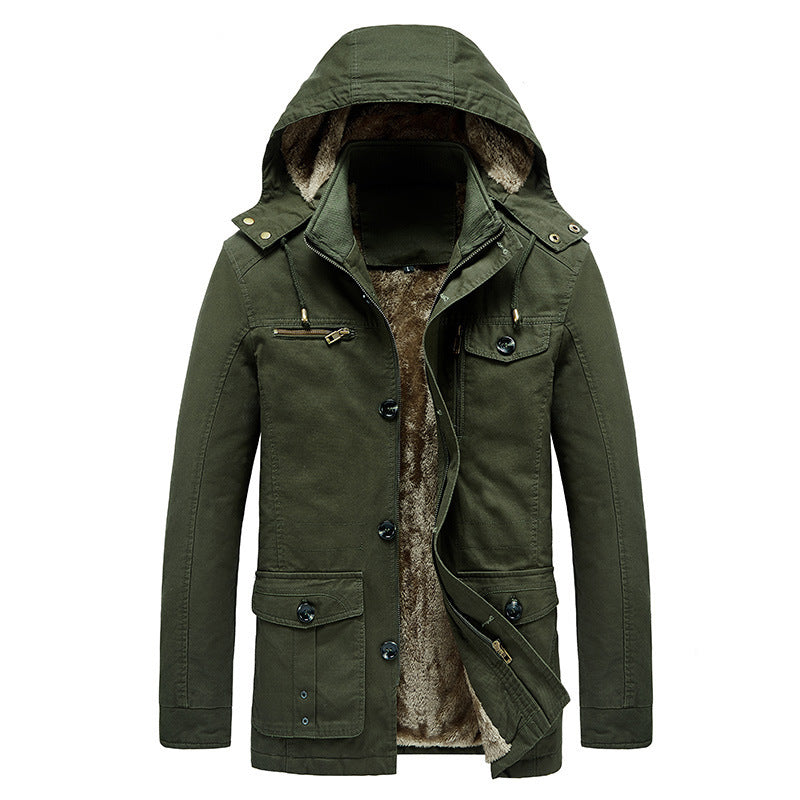 New Style Washed Cotton Mid-length Windbreaker Jacket Men