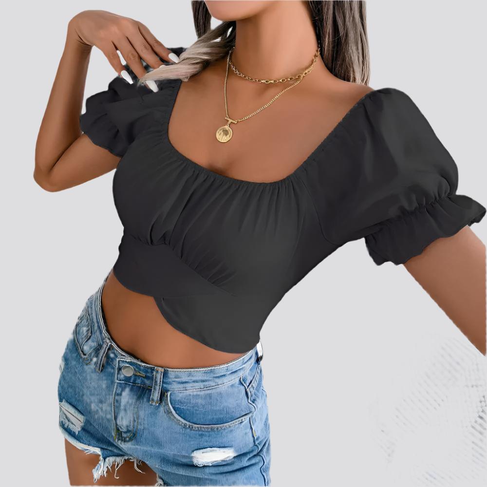 Spring And Summer Leisure Short-sleeved Lace-up Waist Chiffon Shirt Midriff-baring Top