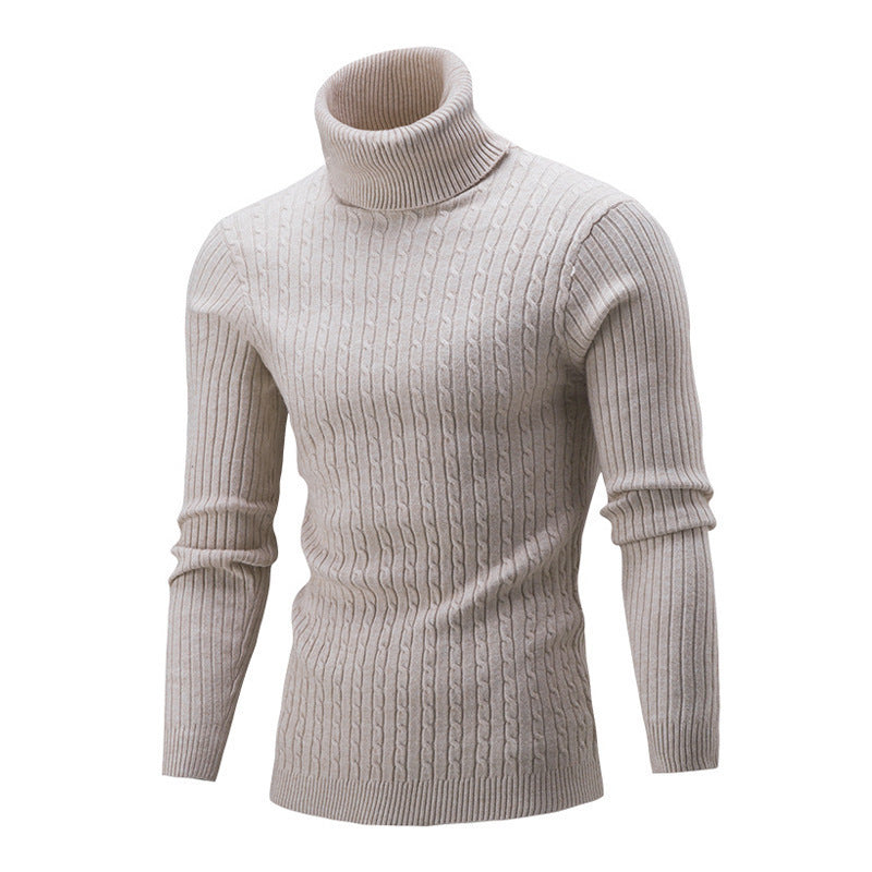 High Collar Twist Long Sleeve Men Casual Turtleneck