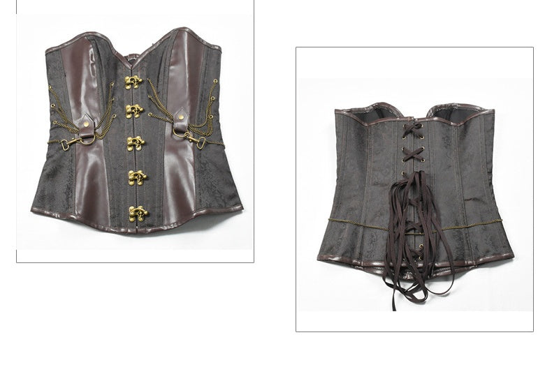 Fashion Retro Steampunk Chain Front And Back Closed Shapewear Vest