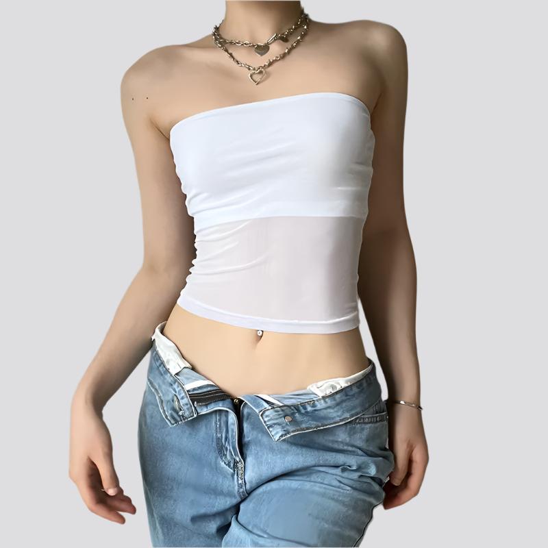 Women's Pullover Sleeveless Mesh Crop Top