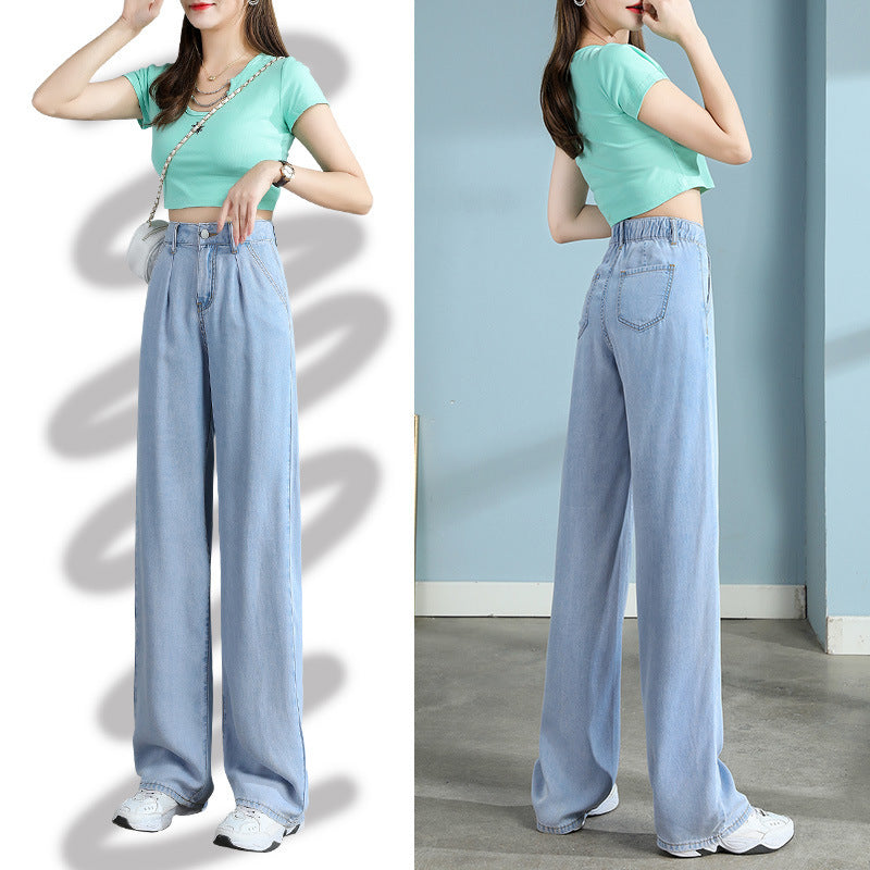 Straight Fit High Waist Tencel Wide Leg Jeans