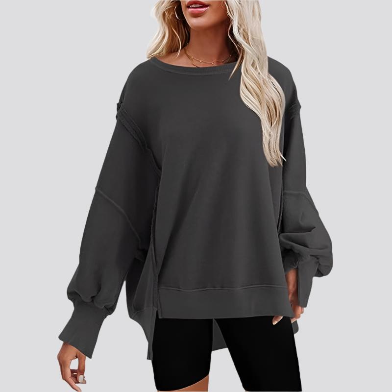 Pullover Sweatshirt Loose Round Neck Side Slit Long Sleeve Sports Sweatshirt For Women Tops