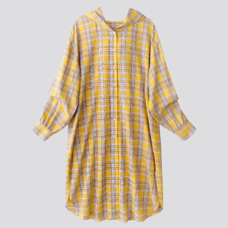 Mid-length Cotton Cardigan Fashion Plaid Loose Sunscreen Shirt