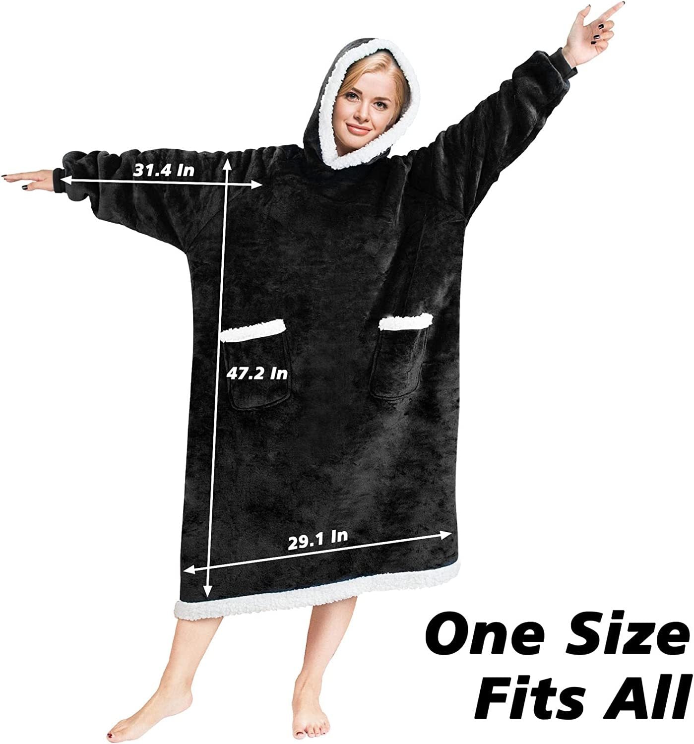 DUCHIFAD WearableBlanketHoodieOversized For Women Men  47.2in120cm Flannel FleecePolyester