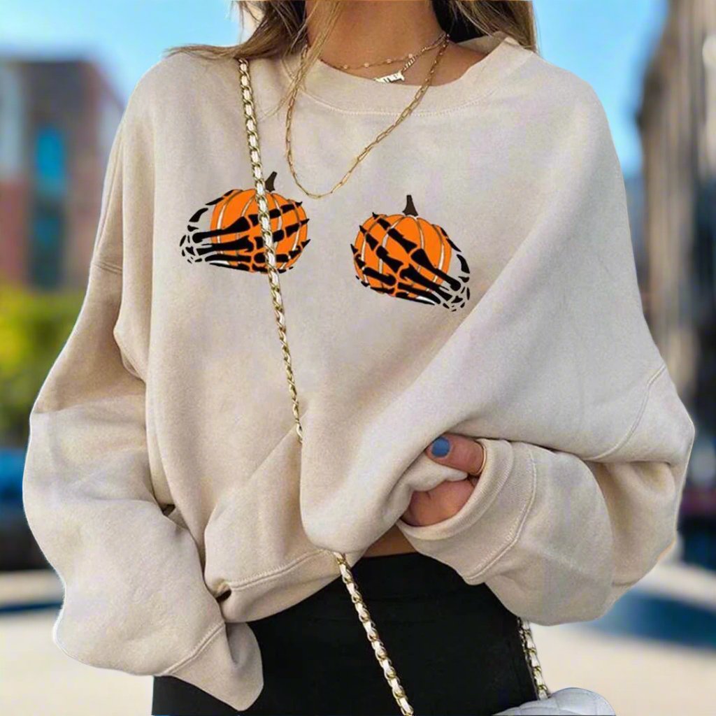 Fashionable Christmas Pumpkin Print Round Neck Long Sleeve