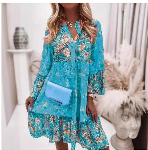 Spring And Summer New Women's Printed Splicing Skirt Hot Selling Layered Mini Dress