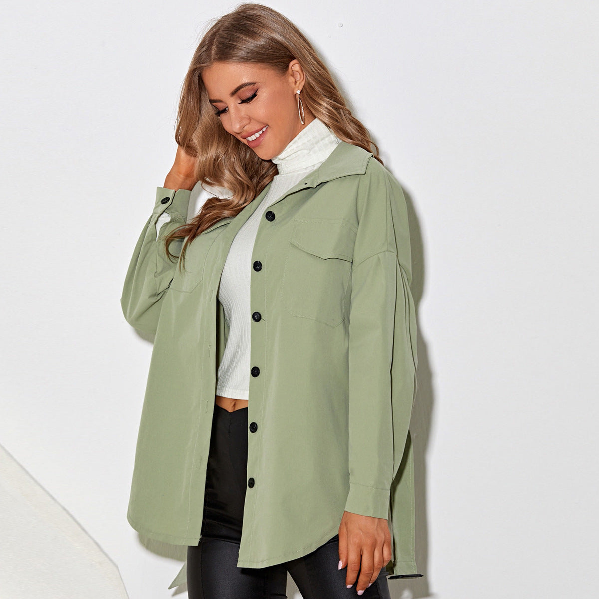 Casual With Belt Fashion Macaron Solid Color Shirt Jacket Women